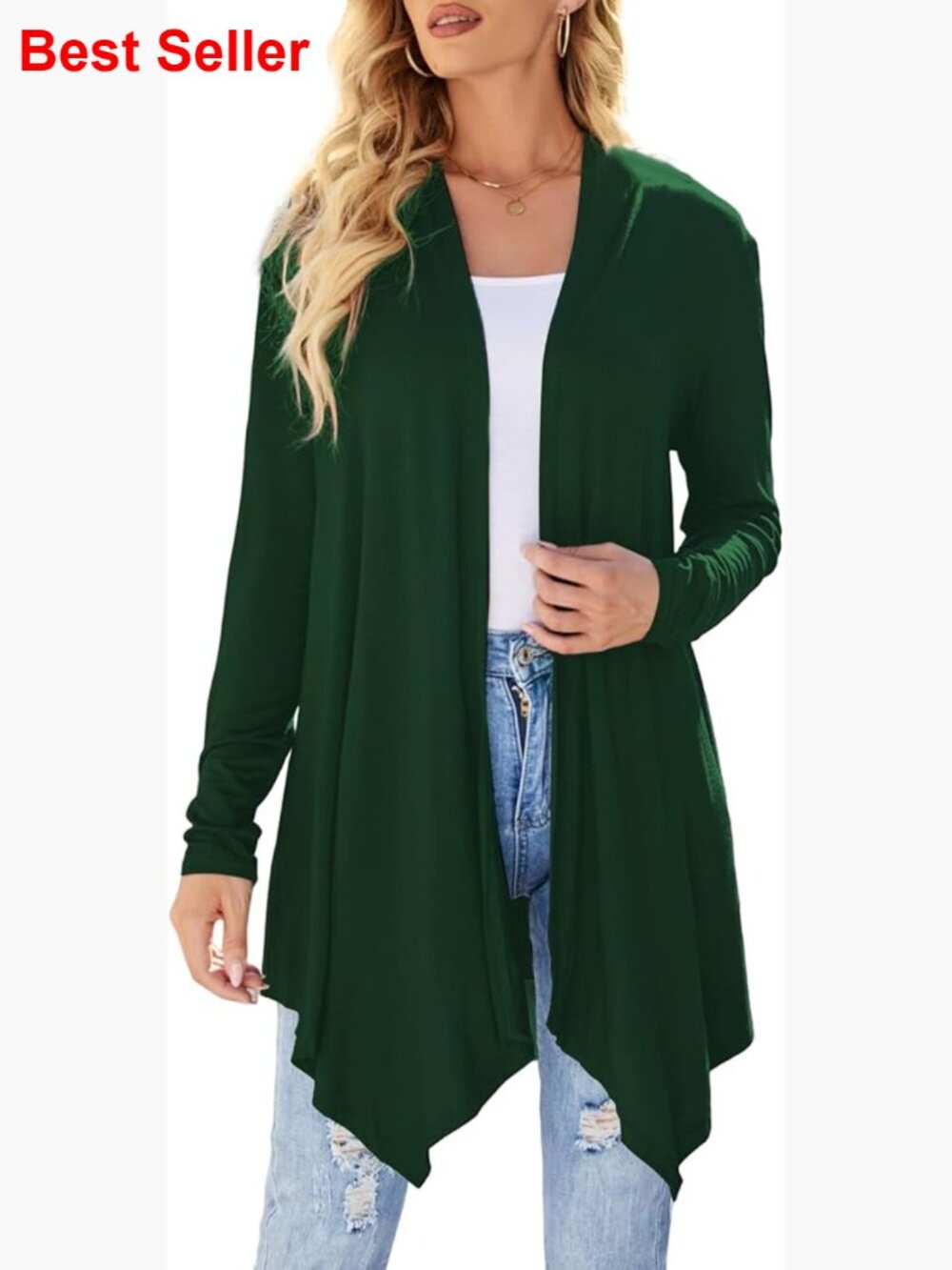 Draped Front Open Cardigan Lightweight Long Sleeve Sweater